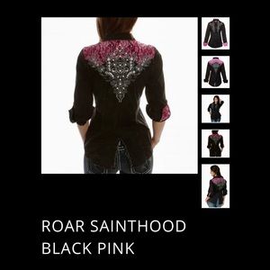Roar Sainthood black button up shirt.